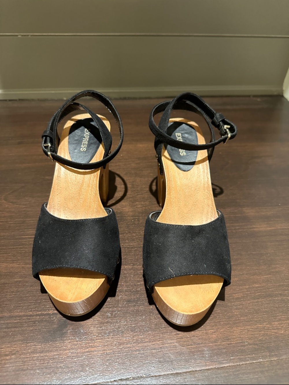Express Black Suede Ankle-Strap Platform Sandals